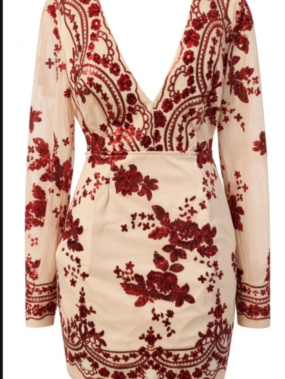 Adrianna Papell Cream and Red Sequin Mini Dress